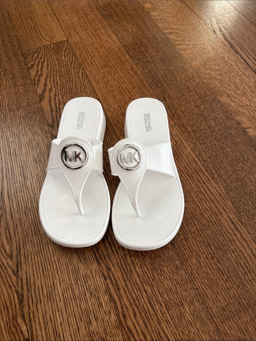 Michael Kors White Girls' MK Logo Thong Sandals
